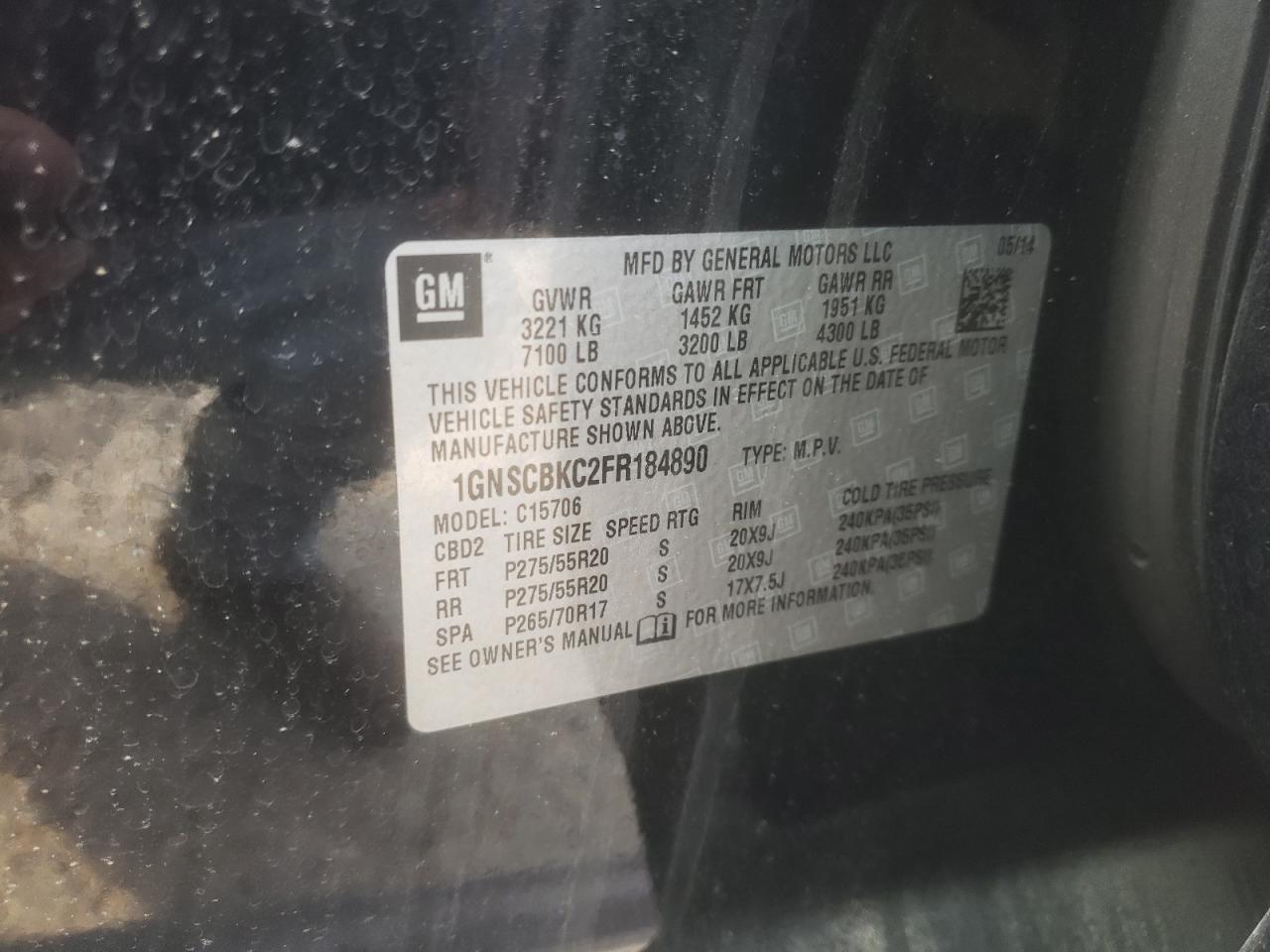 Photo 10 from auction – 2015 CHEVROLET TAHOE C150 with VIN 1GNSCBKC2FR184890