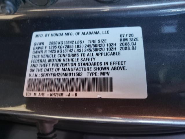 Photo 10 from auction – 2021 HONDA PILOT SE with VIN 5FNYF6H29MB011502