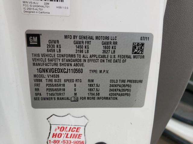 Photo 10 from auction – 2012 CHEVROLET TRAVERSE L with VIN 1GNKVGEDXCJ110560
