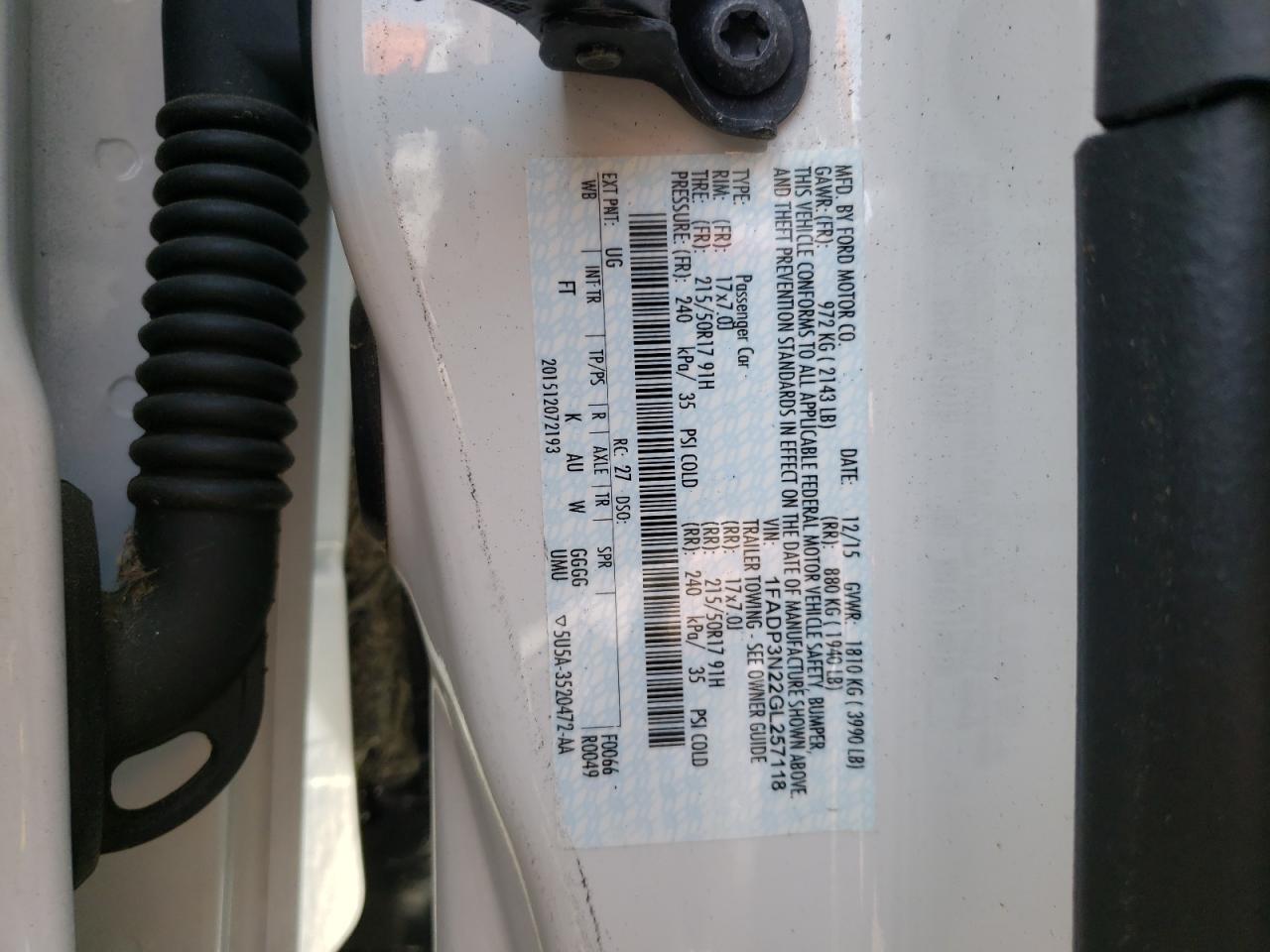 Photo 10 from auction – 2016 FORD FOCUS TITA with VIN 1FADP3N22GL257118