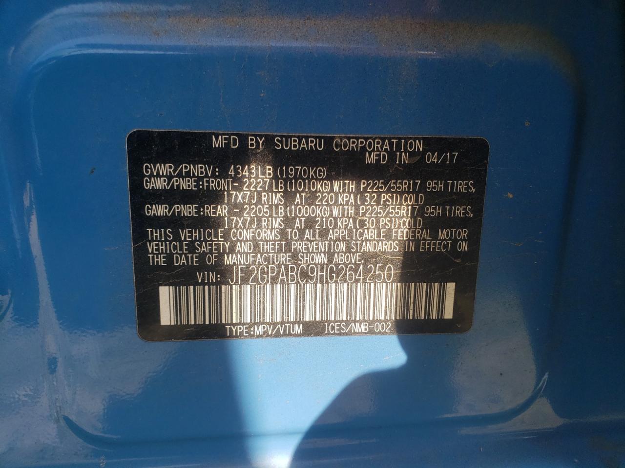 Photo 10 from auction – 2017 SUBARU CROSSTREK with VIN JF2GPABC9HG264250