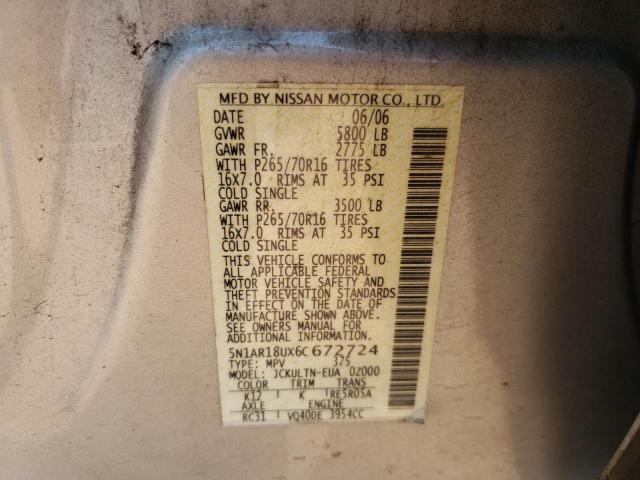 Photo 10 from auction – 2006 NISSAN PATHFINDER with VIN 5N1AR18UX6C672724