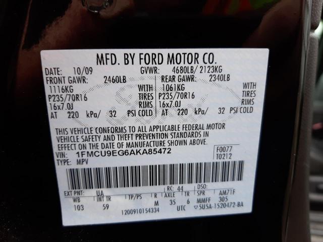 Photo 10 from auction – 2010 FORD ESCAPE LIM with VIN 1FMCU9EG6AKA85472