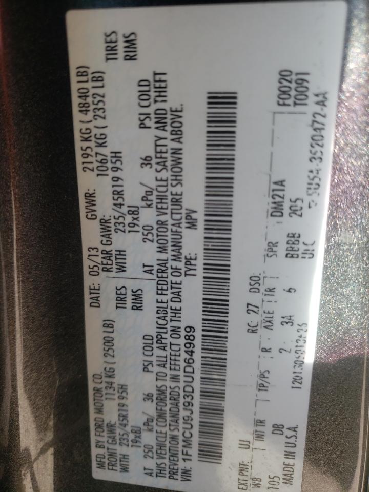Photo 10 from auction – 2013 FORD ESCAPE TIT with VIN 1FMCU9J93DUD64989
