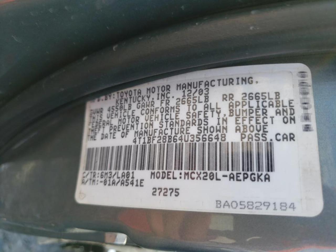Photo 10 from auction – 2004 TOYOTA AVALON XL with VIN 4T1BF28B64U356648