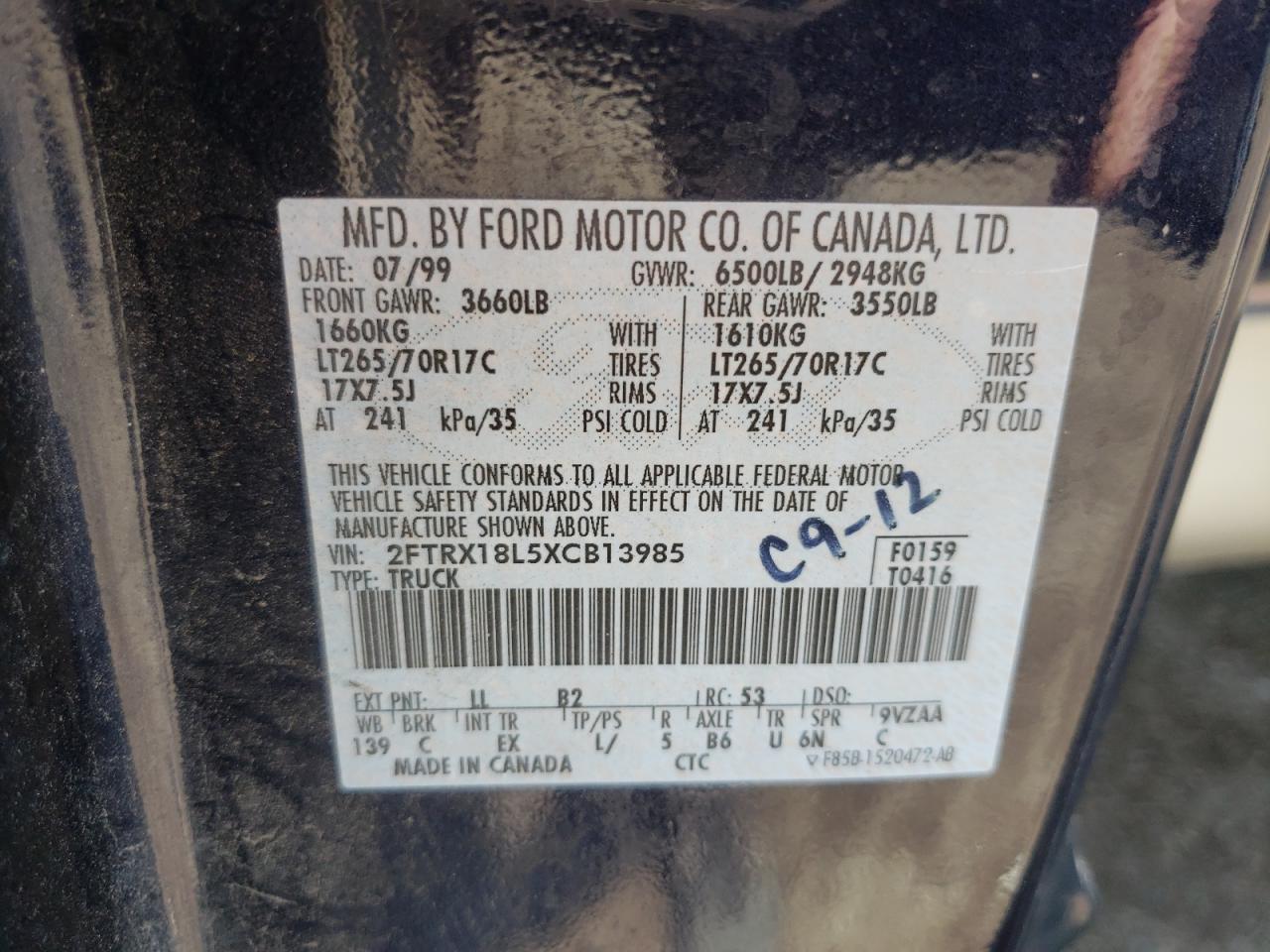 Photo 10 from auction – 1999 FORD F150 with VIN 2FTRX18L5XCB13985