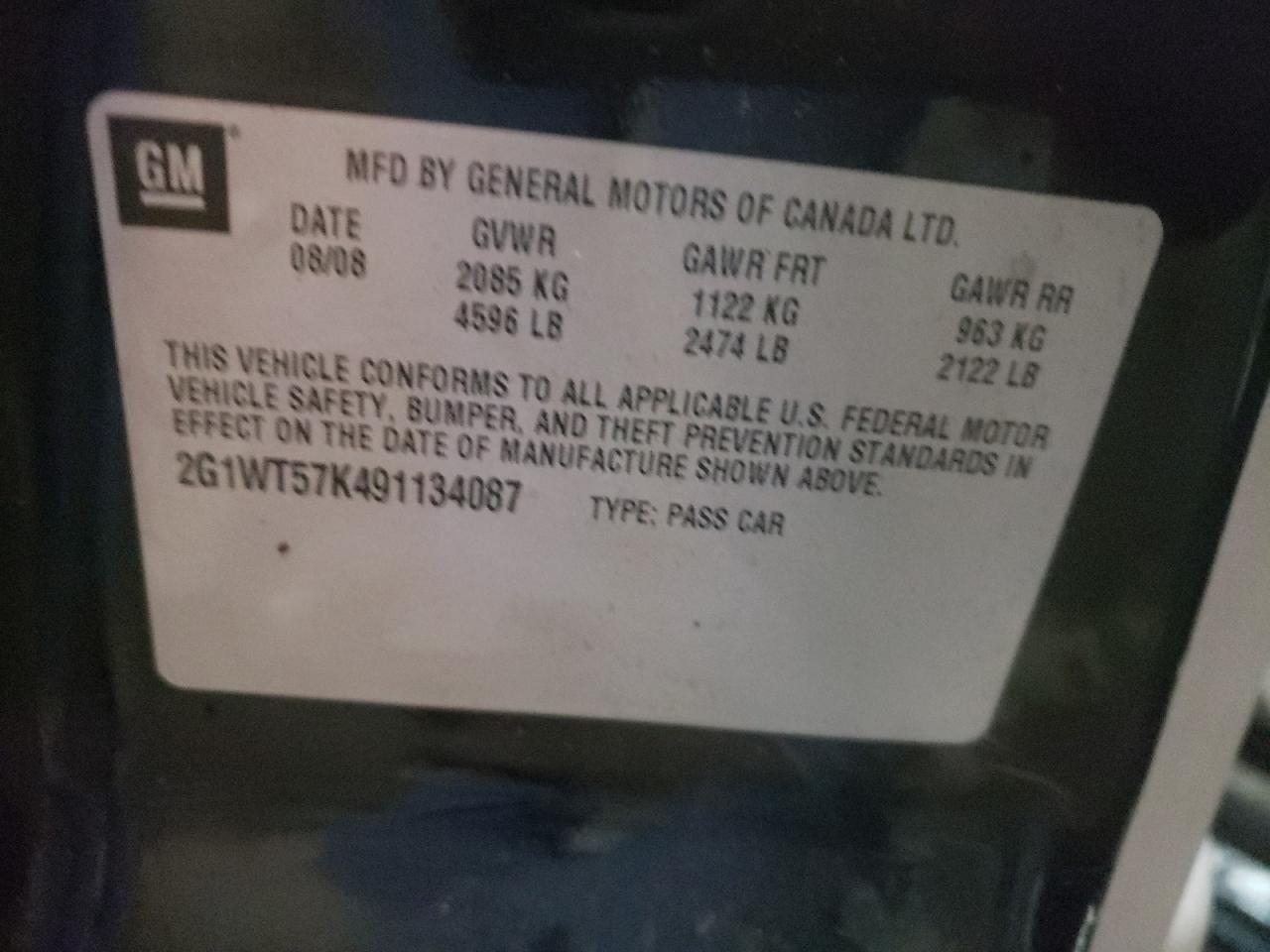 Photo 10 from auction – 2009 CHEVROLET IMPALA 1LT with VIN 2G1WT57K491134087