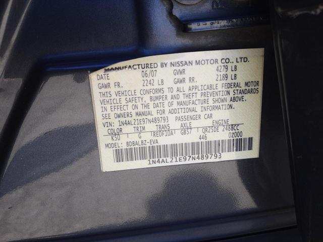 Photo 10 from auction – 2007 NISSAN ALTIMA 2.5 with VIN 1N4AL21E97N489793