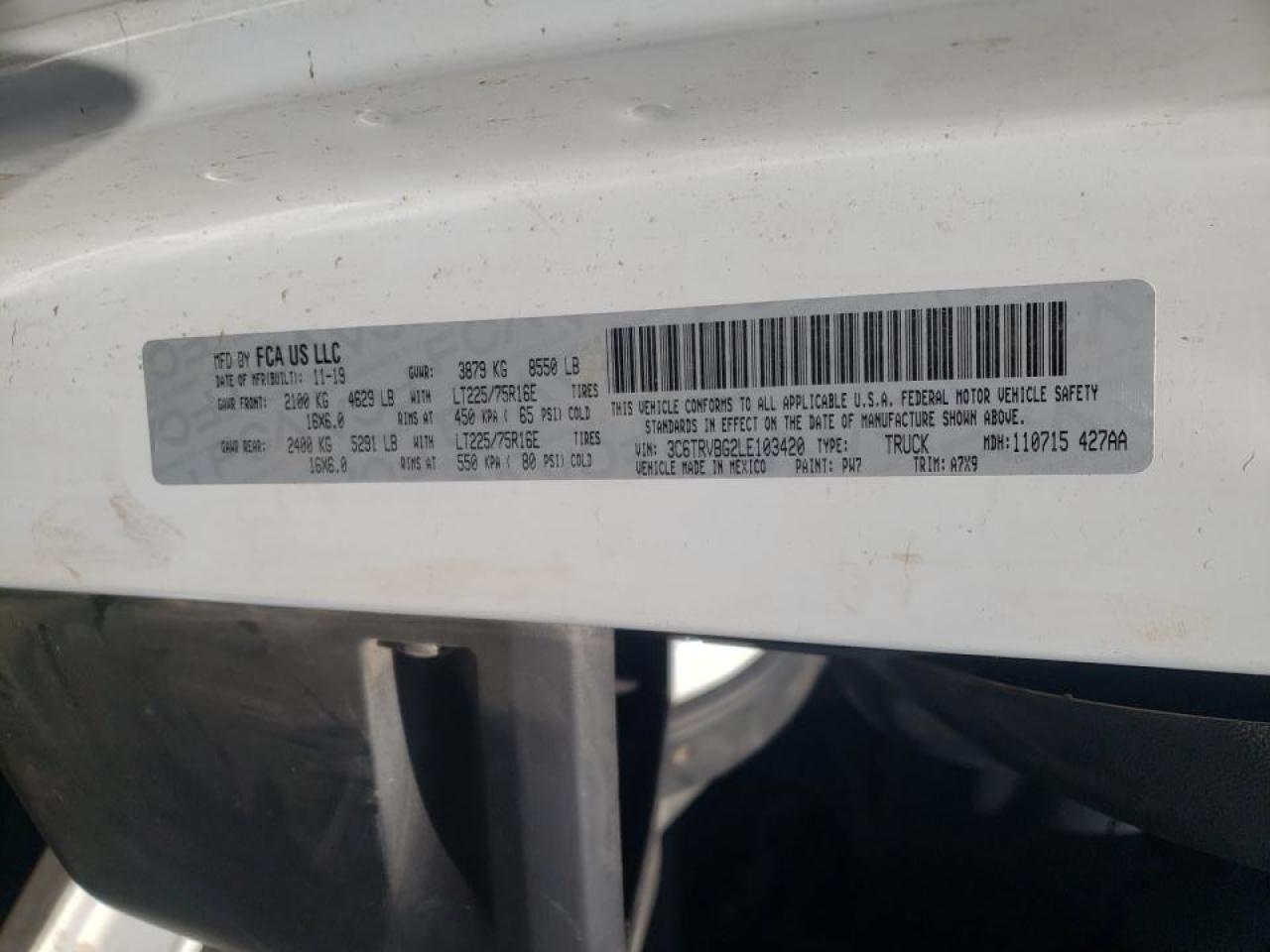 Photo 10 from auction – 2020 RAM PROMASTER with VIN 3C6TRVBG2LE103420