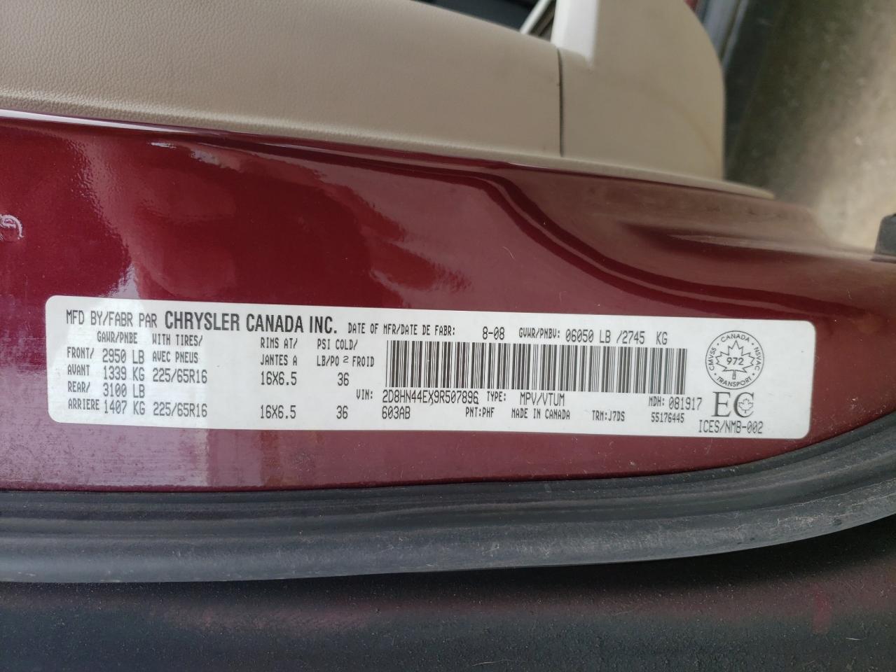 Photo 11 from auction – 2009 DODGE GRAND CARA with VIN 2D8HN44EX9R507896