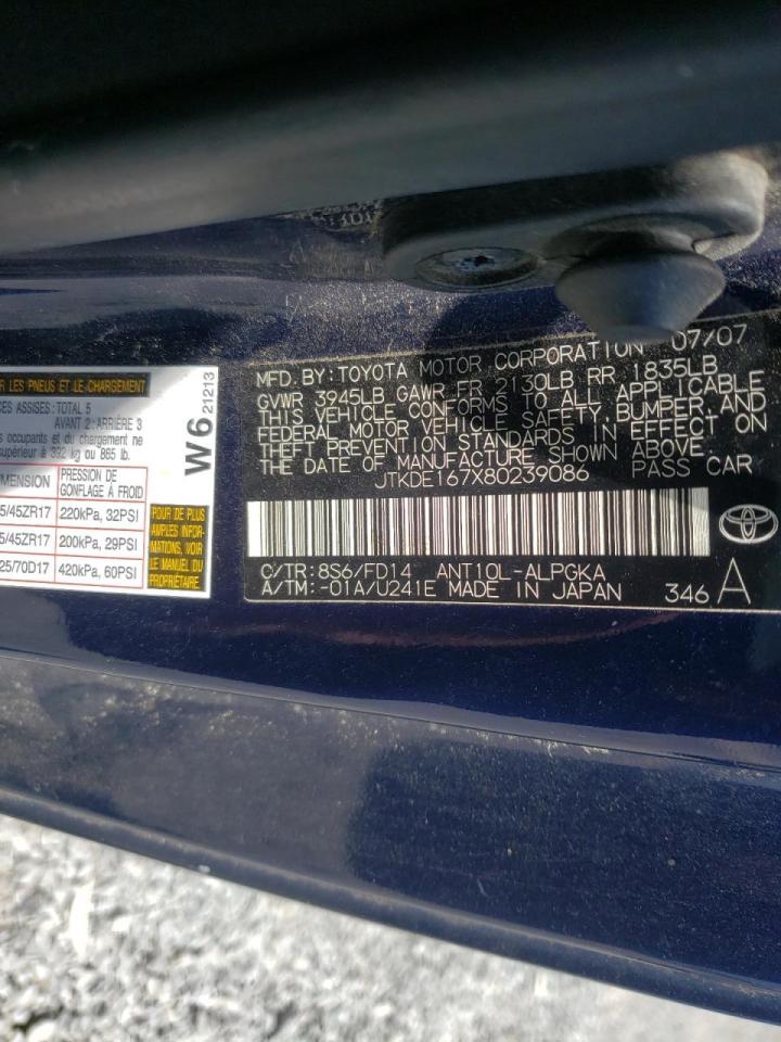 Photo 10 from auction – 2008 TOYOTA SCION TC with VIN JTKDE167X80239086