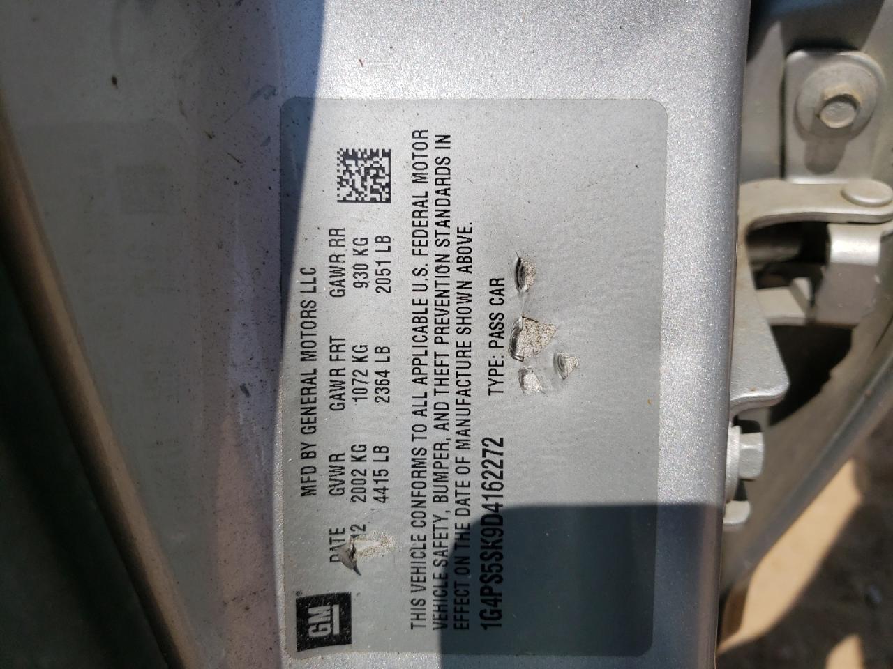 Photo 10 from auction – 2013 BUICK VERANO with VIN 1G4PS5SK9D4162272