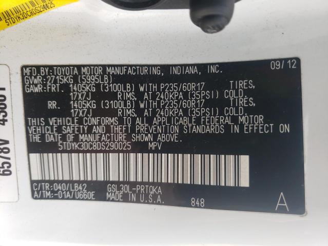 Photo 10 from auction – 2013 TOYOTA SIENNA XLE with VIN 5TDYK3DC8DS290025