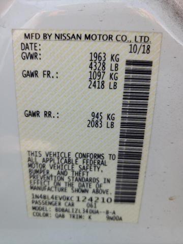 Photo 10 from auction – 2019 NISSAN ALTIMA SL with VIN 1N4BL4EV0KC124210