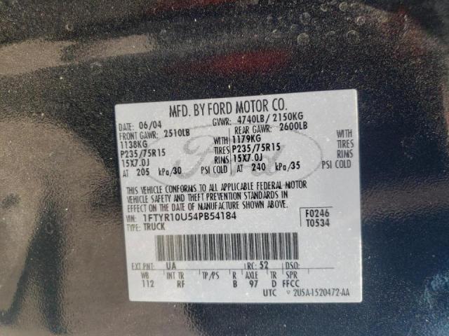 Photo 10 from auction – 2004 FORD RANGER with VIN 1FTYR10U54PB54184