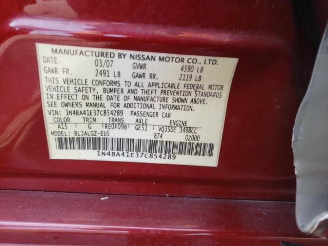 Foto 10 de la subasta – 2007 NISSAN MAXIMA SE con VIN 1N4BA41E37C854289