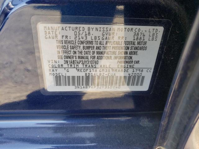 Photo 10 from auction – 2018 NISSAN SENTRA S with VIN 3N1AB7AP3JY310740