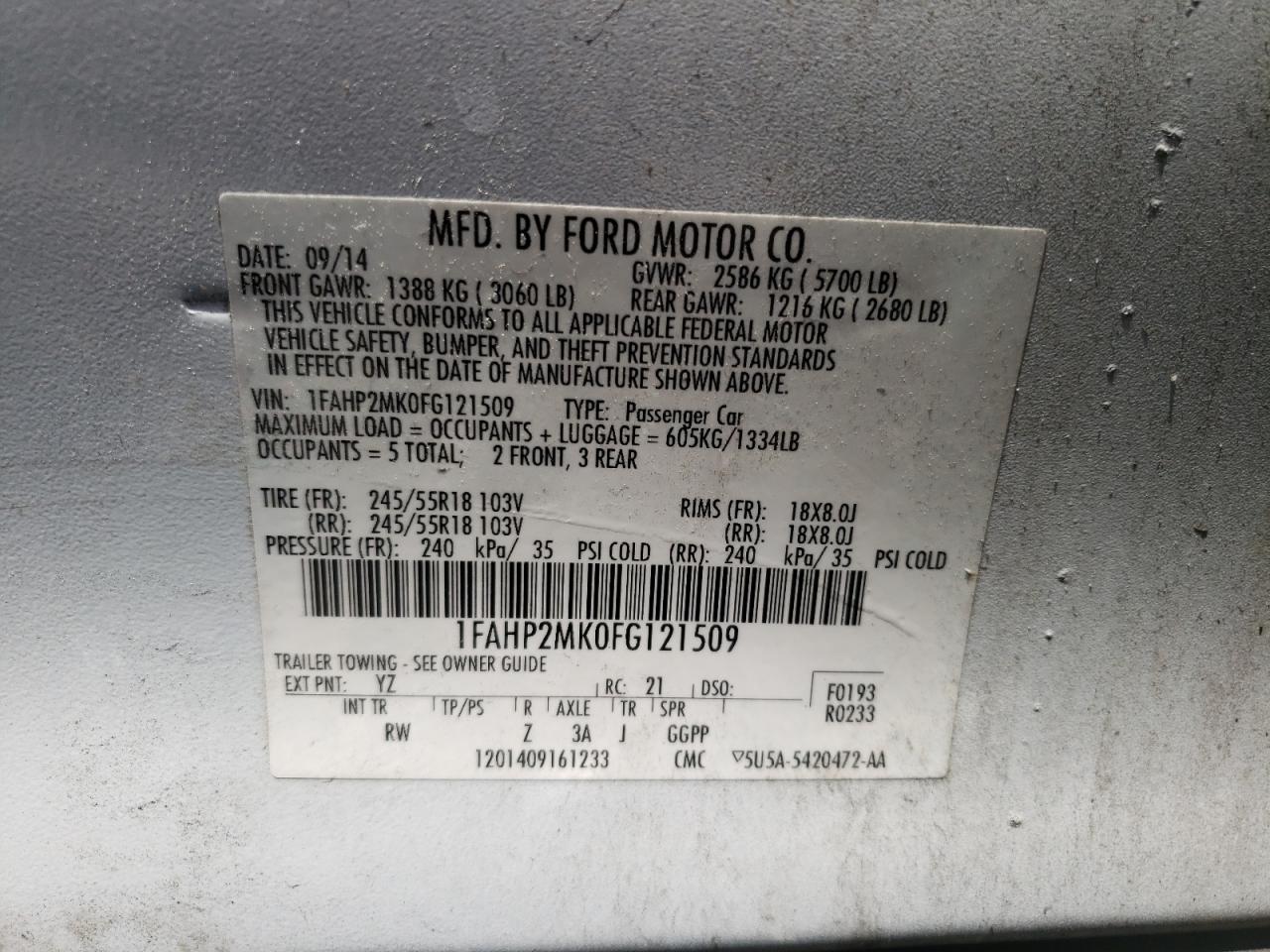 Photo 10 from auction – 2015 FORD TAURUS POL with VIN 1FAHP2MK0FG121509