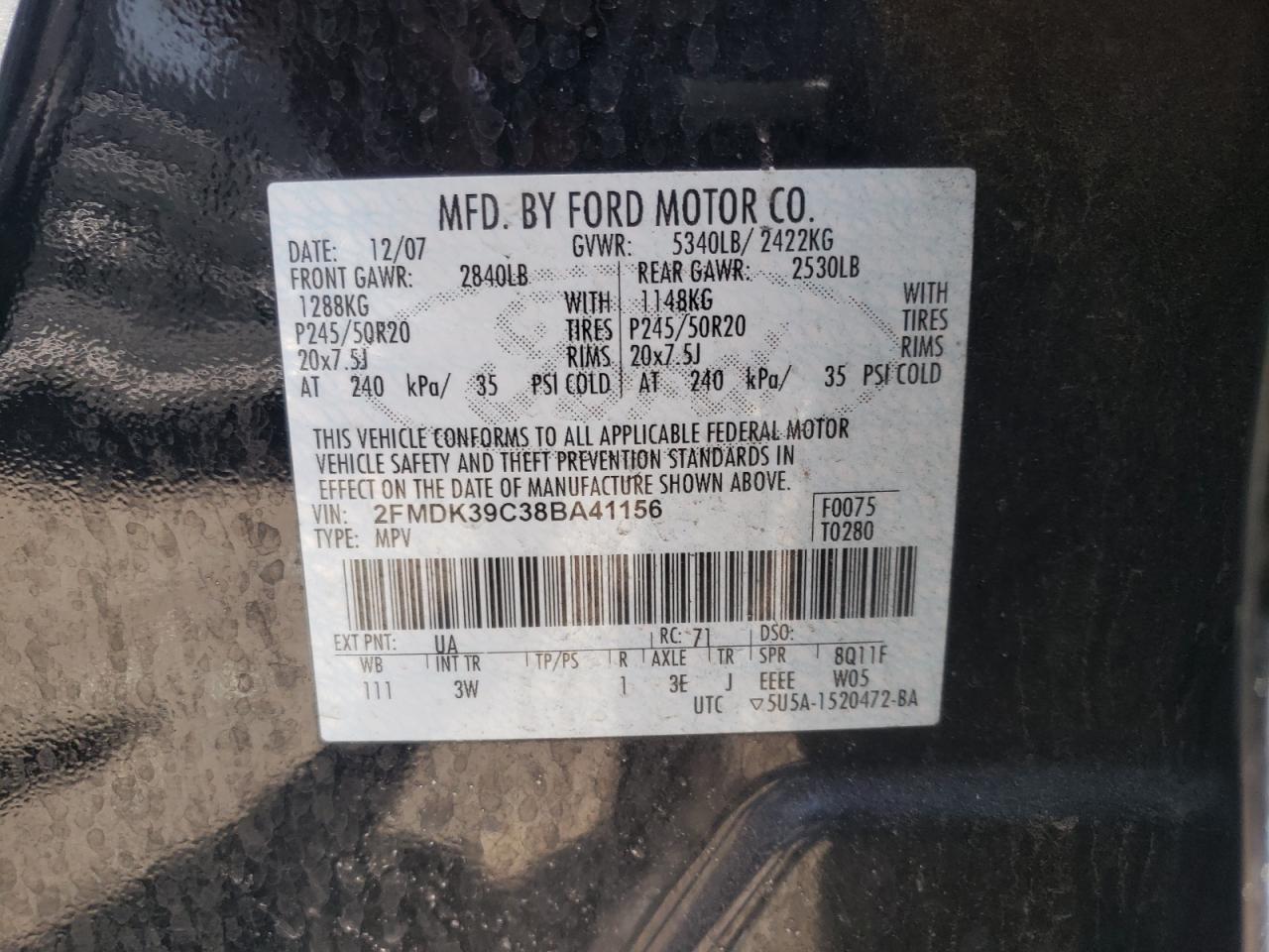 Photo 10 from auction – 2008 FORD EDGE LIMIT with VIN 2FMDK39C38BA41156