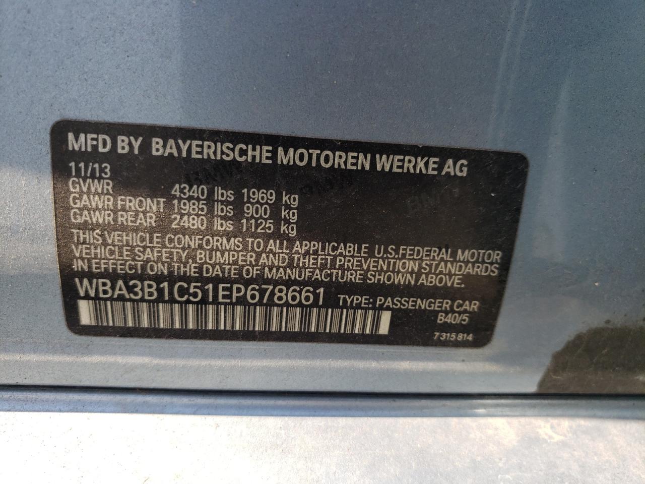 Photo 10 from auction – 2014 BMW 320 I with VIN WBA3B1C51EP678661
