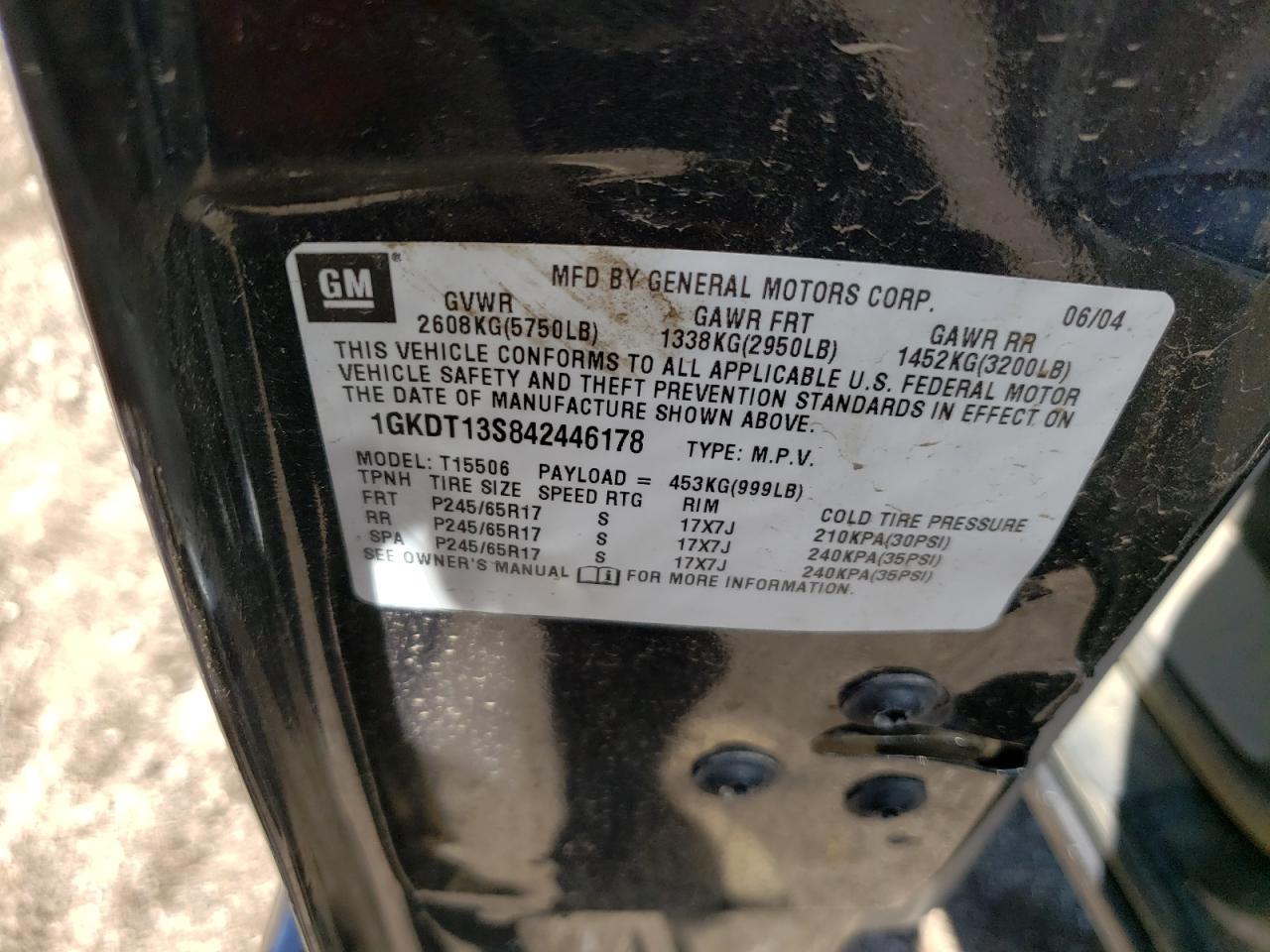 Photo 10 from auction – 2004 GMC ENVOY with VIN 1GKDT13S842446178