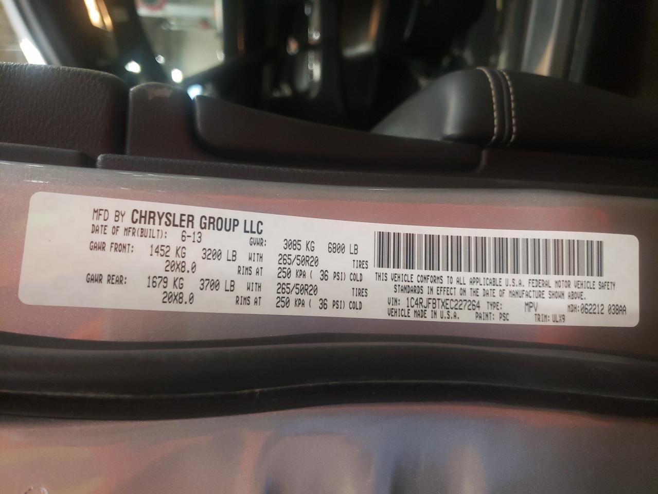 Photo 10 from auction – 2014 JEEP GRAND CHER with VIN 1C4RJFBTXEC227264