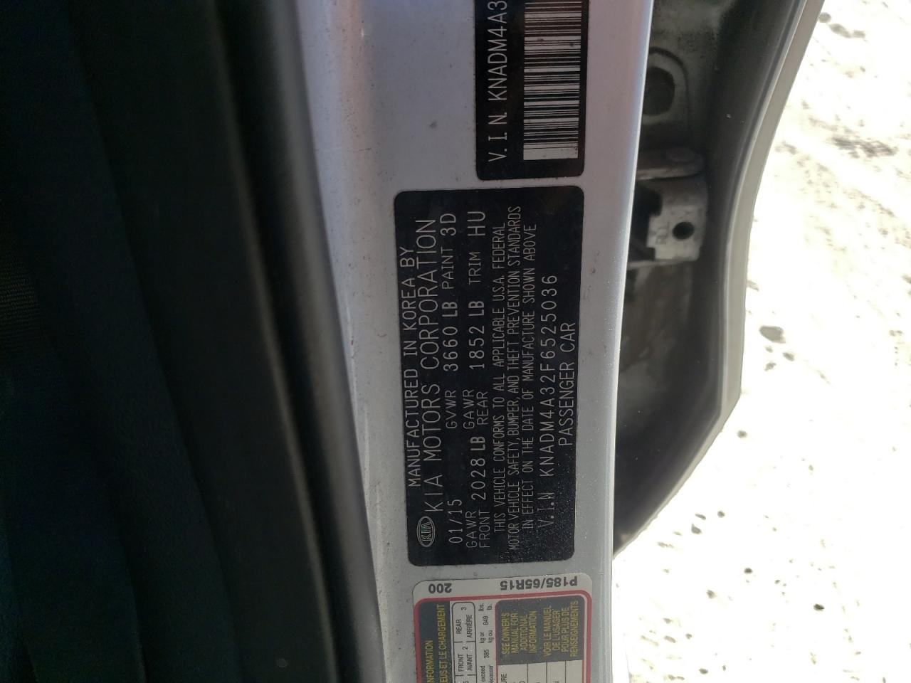 Photo 10 from auction – 2015 KIA RIO LX with VIN KNADM4A32F6525036