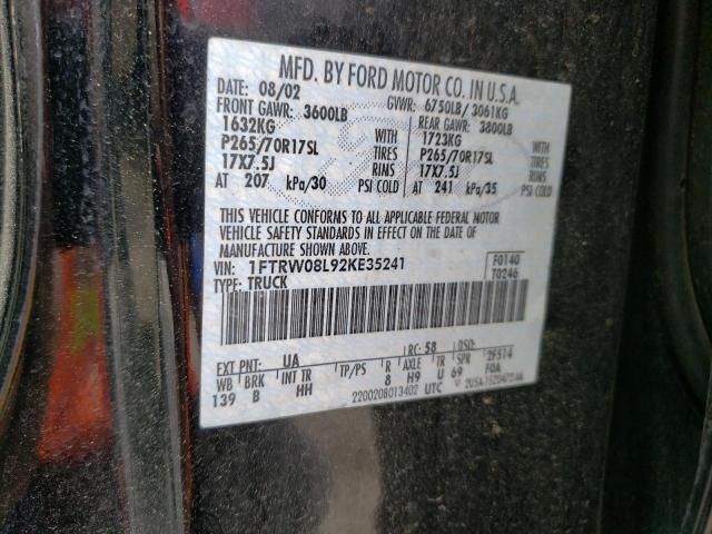 Photo 10 from auction – 2002 FORD F150 SUPER with VIN 1FTRW08L92KE35241