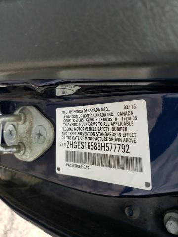 Photo 10 from auction – 2005 HONDA CIVIC with VIN 2HGES16585H577792