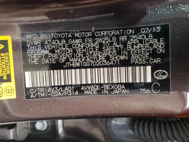 Photo 10 from auction – 2013 LEXUS ES 300H with VIN JTHBW1GG7D2036471