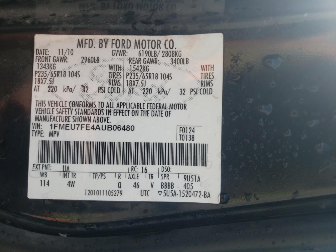 Photo 11 from auction – 2010 FORD EXPLORER L with VIN 1FMEU7FE4AUB06480