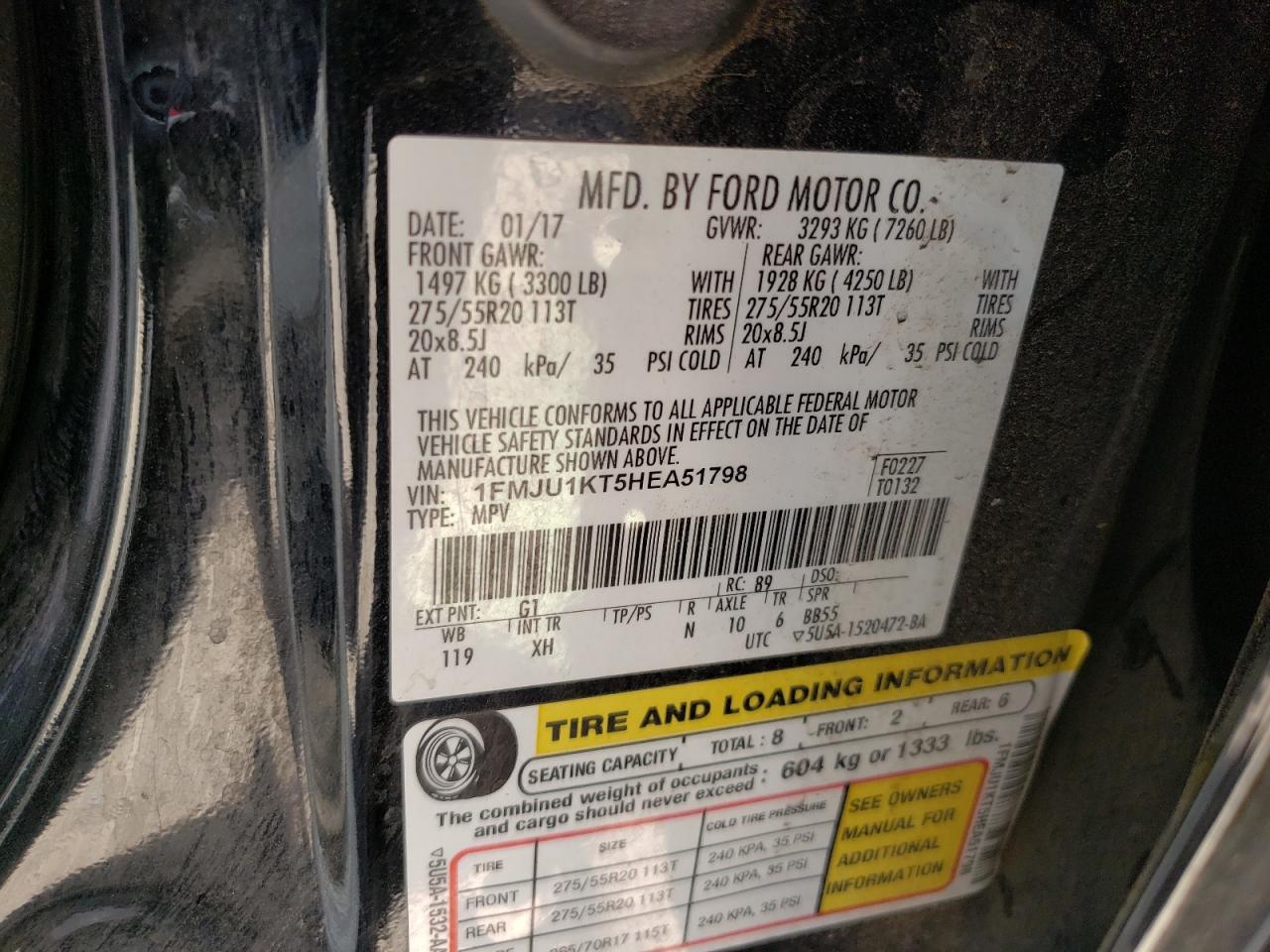 Photo 10 from auction – 2017 FORD EXPEDITION with VIN 1FMJU1KT5HEA51798