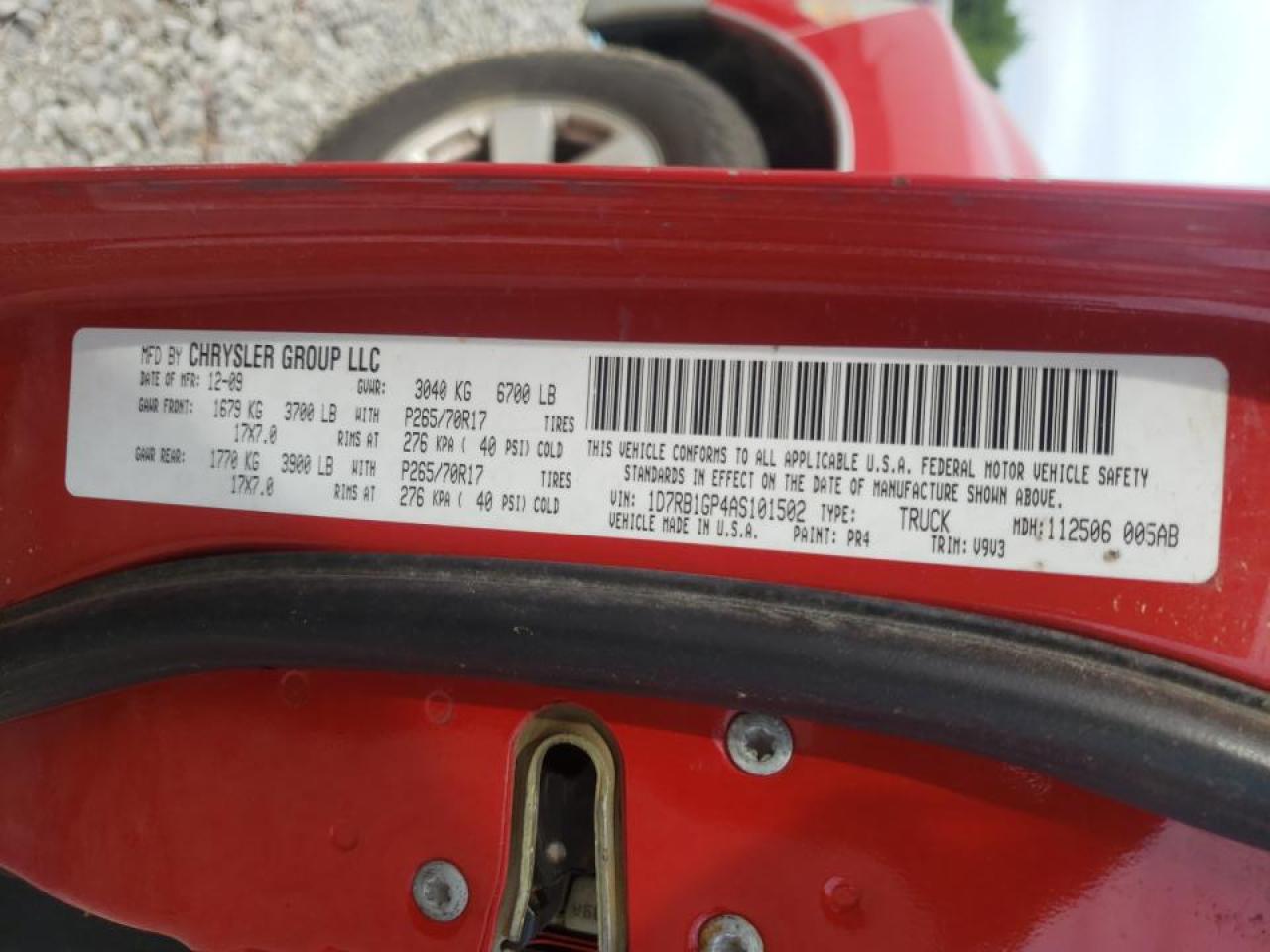 Photo 10 from auction – 2010 DODGE RAM 1500 with VIN 1D7RB1GP4AS101502