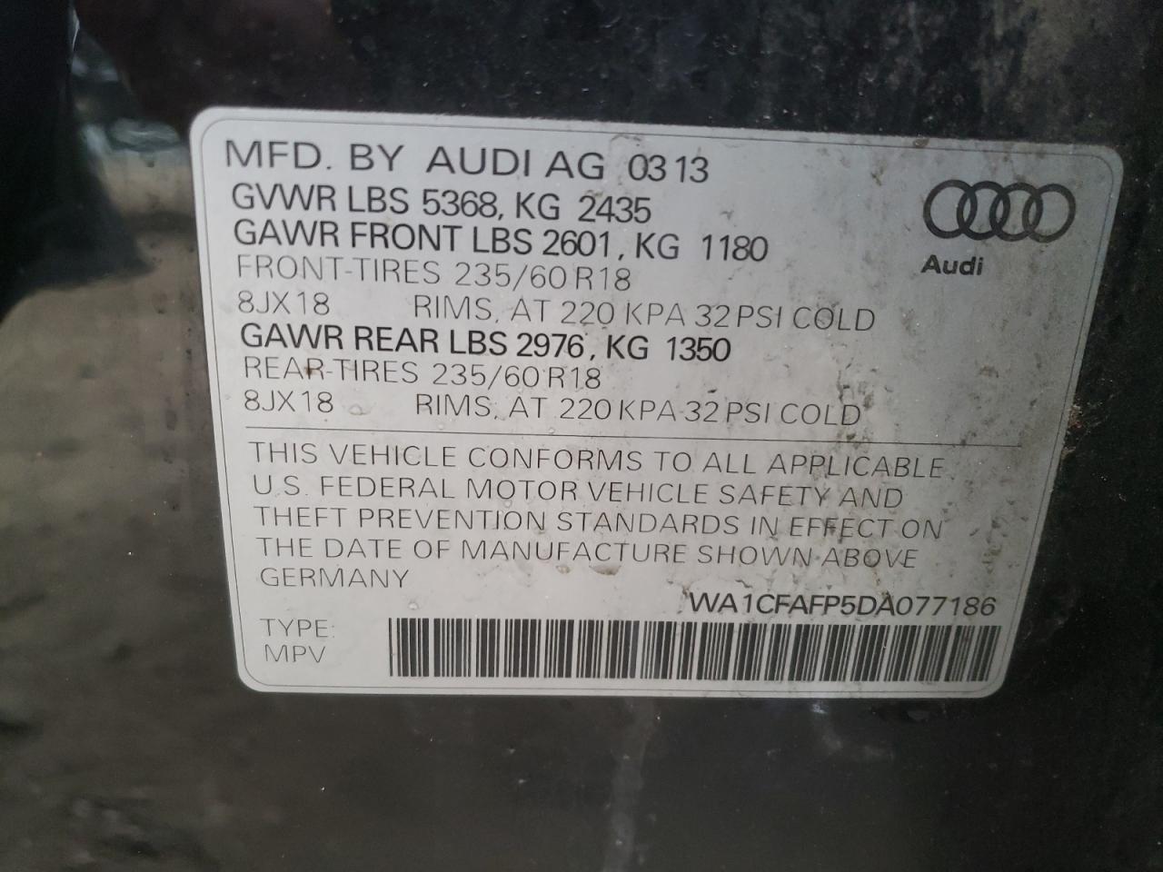 Photo 10 from auction – 2013 AUDI Q5 PREMIUM with VIN WA1CFAFP5DA077186