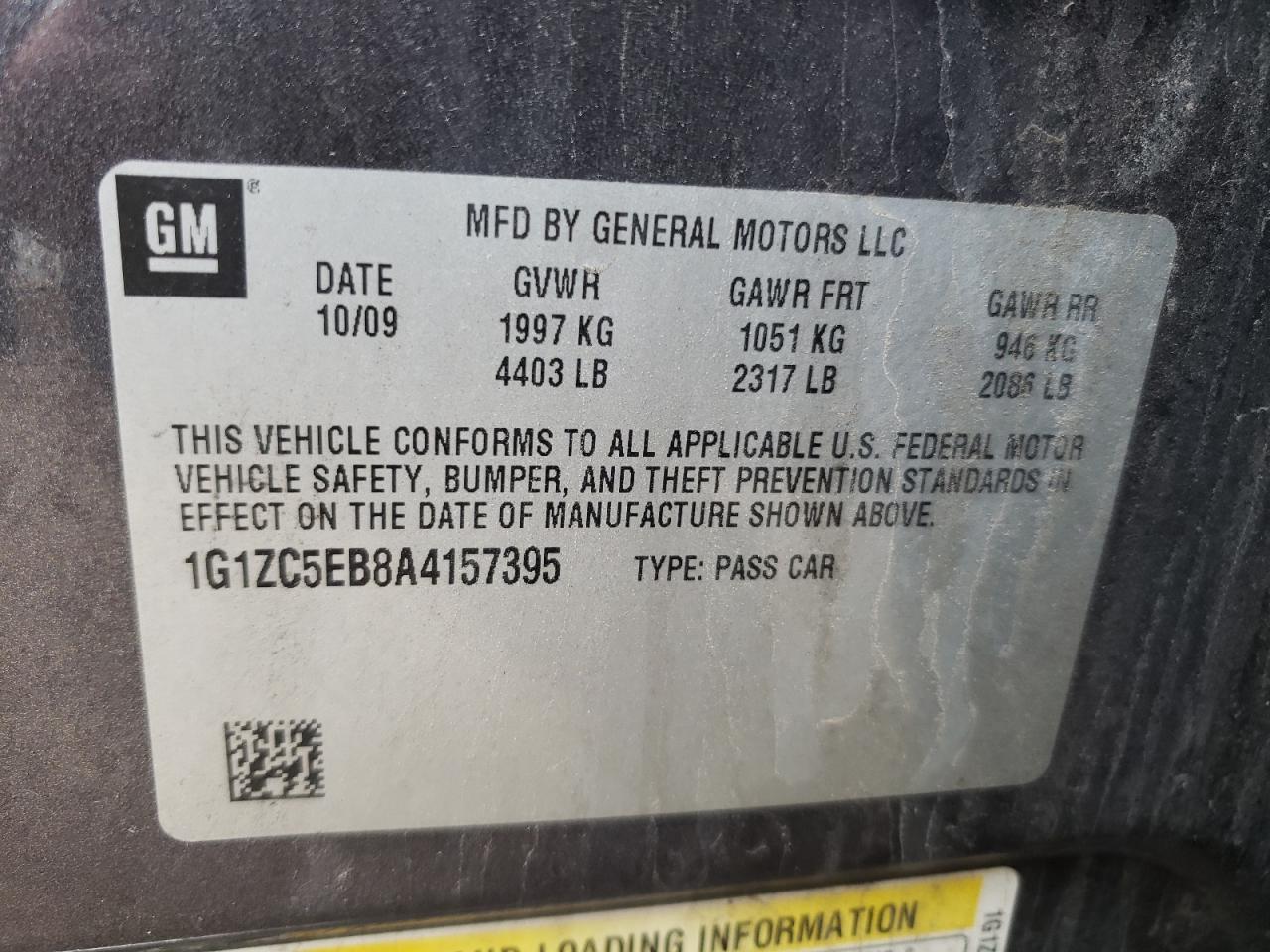 Photo 10 from auction – 2010 CHEVROLET MALIBU 1LT with VIN 1G1ZC5EB8A4157395