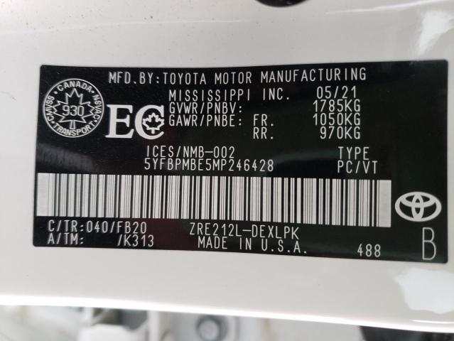 Photo 10 from auction – 2021 TOYOTA COROLLA LE with VIN 5YFBPMBE5MP246428