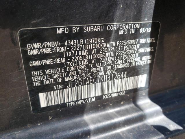 Photo 10 from auction – 2019 SUBARU CROSSTREK with VIN JF2GTAEC7KH312644