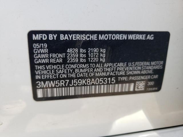 Photo 10 from auction – 2019 BMW 330XI with VIN 3MW5R7J59K8A05315