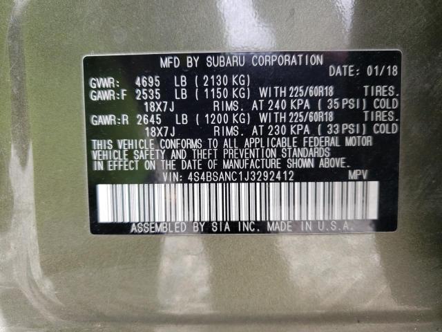 Photo 10 from auction – 2018 SUBARU OUTBACK 2. with VIN 4S4BSANC1J3292412