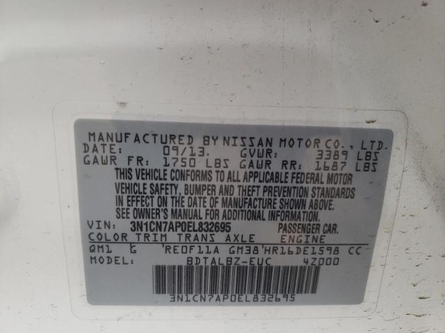 Photo 10 from auction – 2014 NISSAN VERSA S with VIN 3N1CN7AP0EL832695