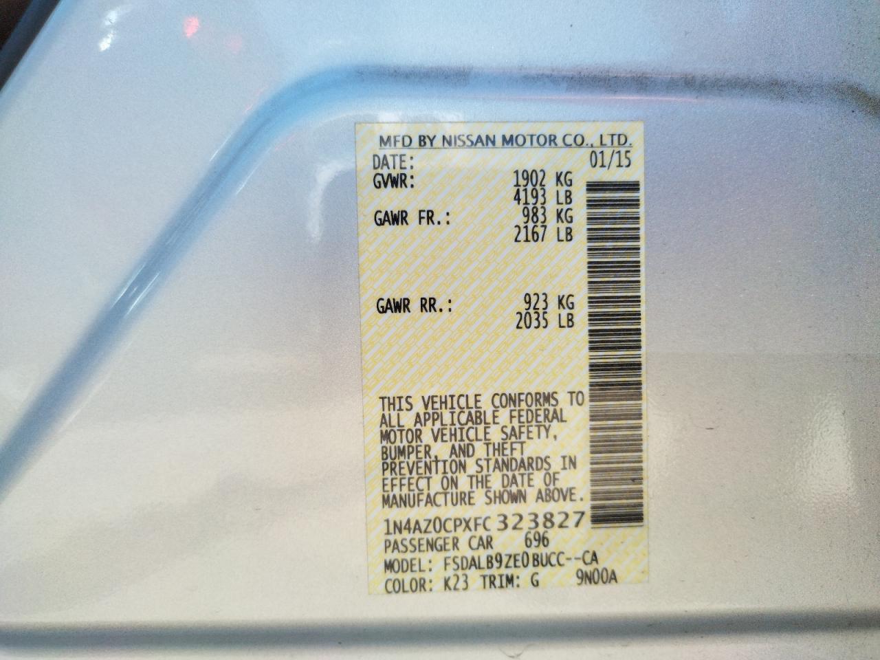 Photo 11 from auction – 2015 NISSAN LEAF S with VIN 1N4AZ0CPXFC323827