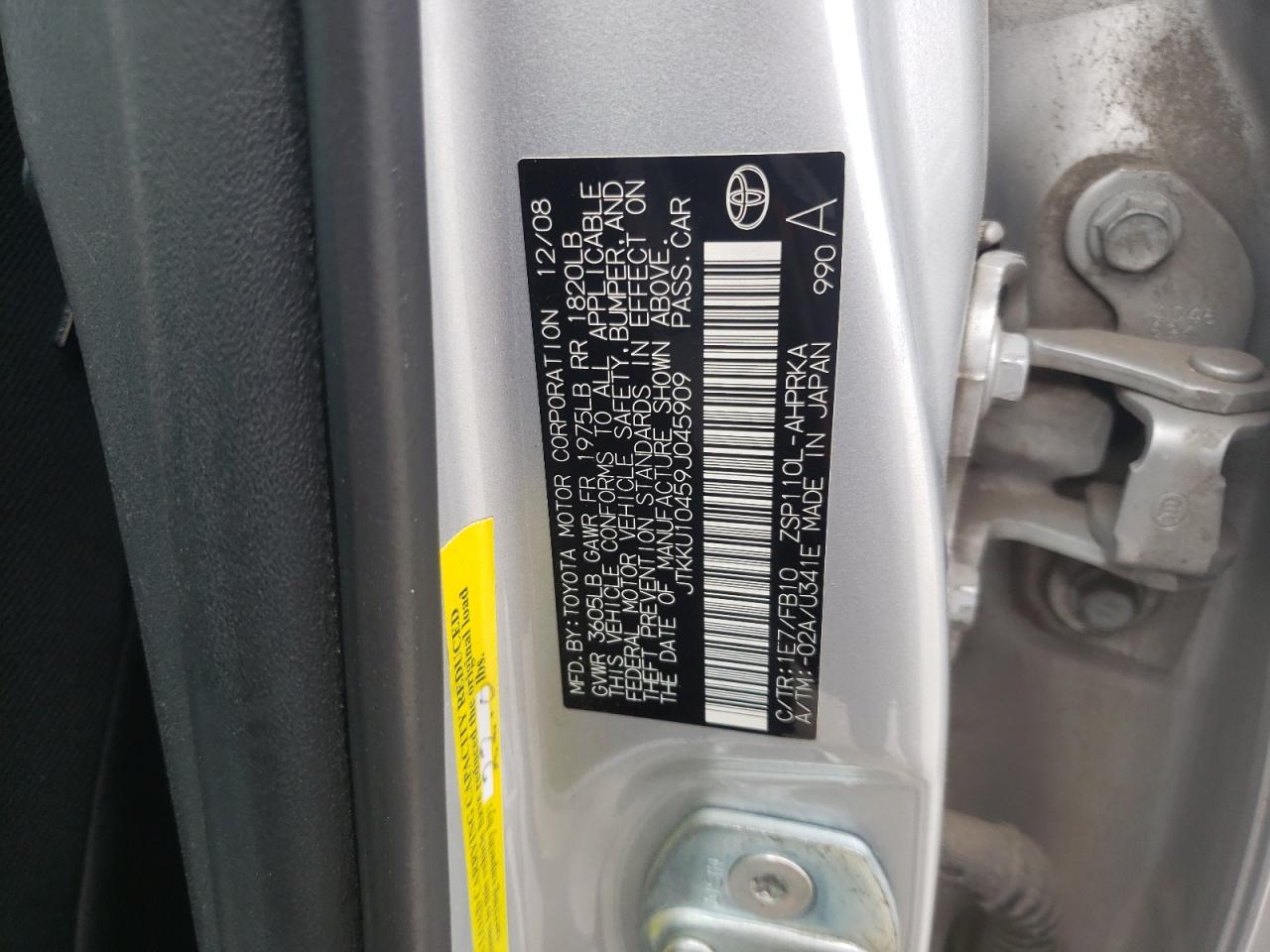 Photo 10 from auction – 2009 TOYOTA SCION XD with VIN JTKKU10459J045909