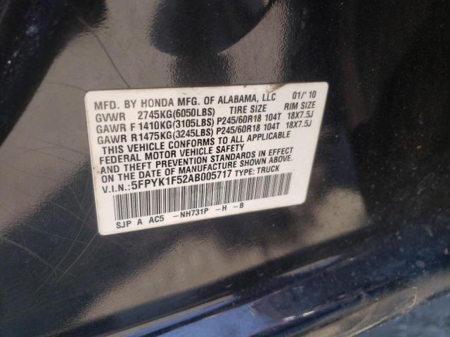 Photo 10 from auction – 2010 HONDA RIDGELINE with VIN 5FPYK1F52AB005717