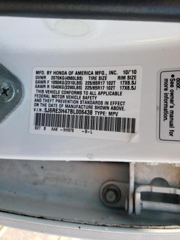 Photo 10 from auction – 2011 HONDA CR-V SE with VIN 5J6RE3H47BL006438