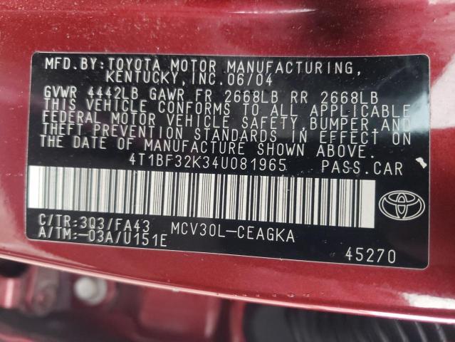 Photo 10 from auction – 2004 TOYOTA CAMRY LE with VIN 4T1BF32K34U081965