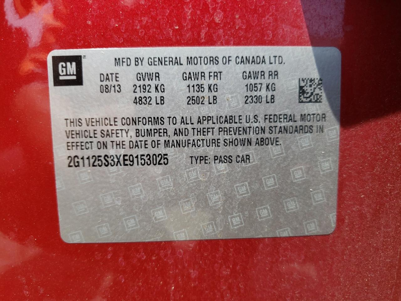 Photo 10 from auction – 2014 CHEVROLET IMPALA LT with VIN 2G1125S3XE9153025
