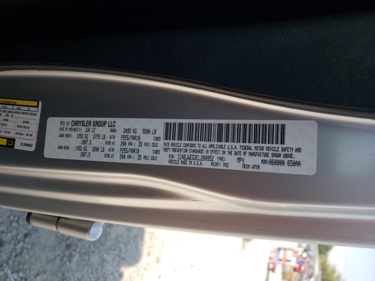 Photo 10 from auction – 2012 JEEP WRANGLER U with VIN 1C4BJWEG3CL280952