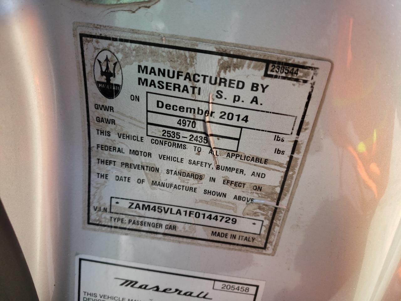 Photo 10 from auction – 2015 MASERATI GRANTURISM with VIN ZAM45VLA1F0144729