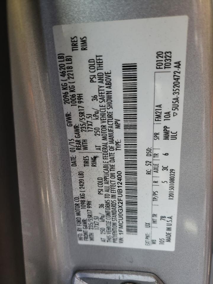 Photo 10 from auction – 2015 FORD ESCAPE SE with VIN 1FMCU0GX2FUB12400