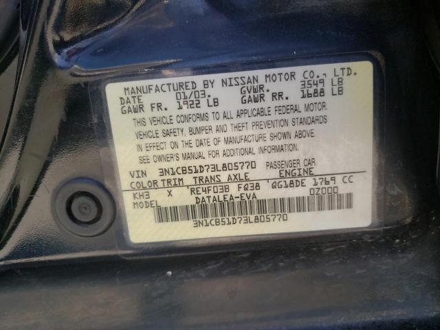 Photo 10 from auction – 2003 NISSAN SENTRA XE with VIN 3N1CB51D73L805770